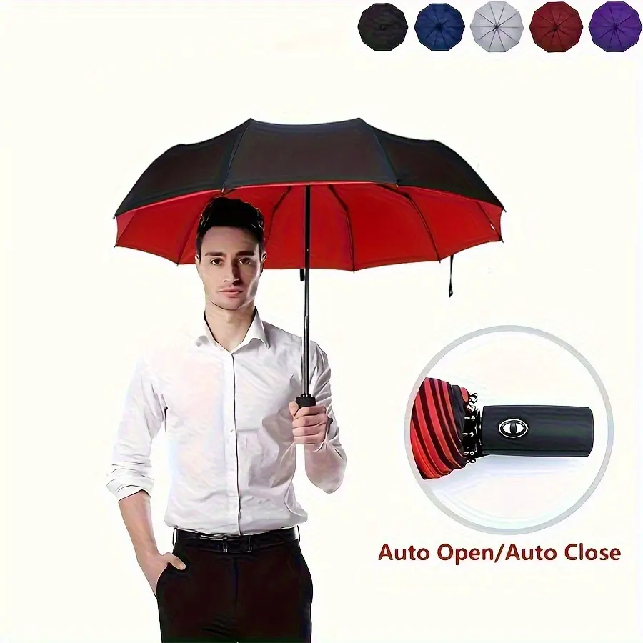 3-Fold Automatic Folding Windproof Umbrella - Unisex Reinforced Thickened 2-Person Business Sunny & Rain Dual-Purpose Umbrella