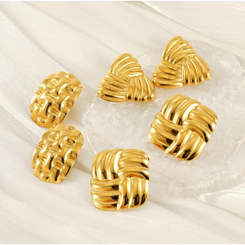 VEVE INS 18k Gold Earrings Spiral Spiral Square Earrings Geometric Striped Earrings