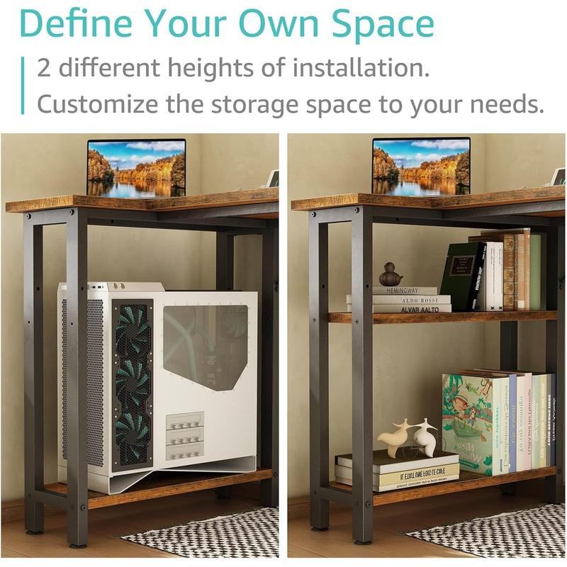 Lufeiya Small L Shaped Desk with Power Outlet Shelves, 40 Inch Reversible Corner Desk for Small Space Home Office, L-Shaped Computer Desk PC Desks with Charging Station, Rustic Brown, Get Free Gift