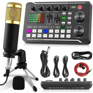 Professional USB Live Sound Card & Condenser Microphone Kit, Voice Changer, Noise Reduction, Bluetooth Audio Interface for TikTok Live Streaming, Gaming, Podcast Recording