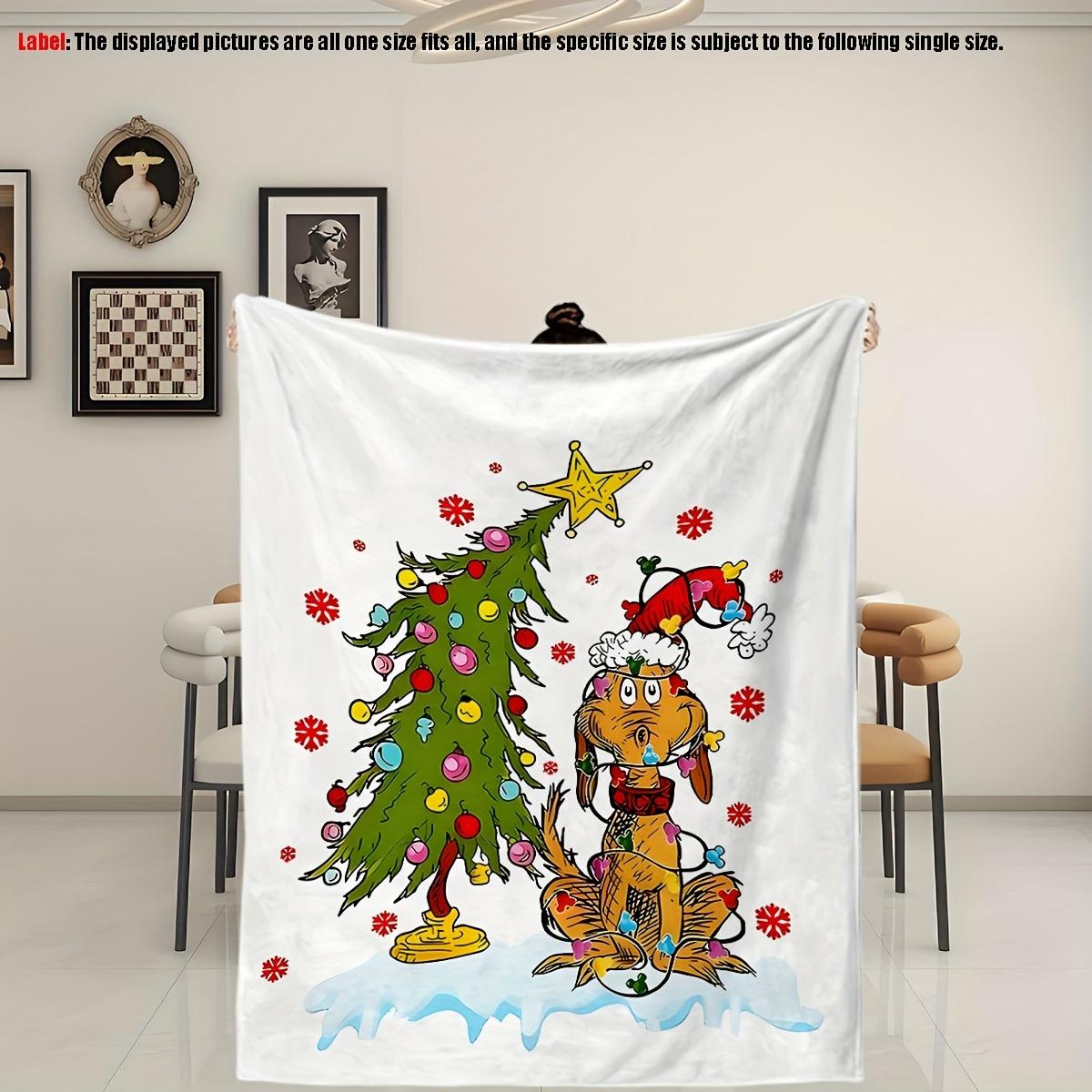 Flannel Throw Blanket, Leg Cover Blanket, Air Conditioner Cover, Cartoon Christmas Green Monster and Christmas Tree Pattern Tapestry, Soft and Comfortable Flannel Hug Blanket Suitable for Christmas Decoration, Perfect Gift Choice for Thanksgiving Decor