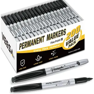 Permanent Markers Bulk, 200 Pack Black Fine Tip Permanent Markers for Logistics, Quick Drying, Smudge-Free, Water- and Fade-Resistant, Schoool,  & Office Supplies