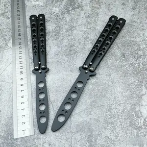 Black Stainless Steel Butterfly Trainer, 10-Inch Foldable Unsharpened Practice Tool for Safe Flipping, Portable Skill-Building Toy for Indoor & Outdoor Use