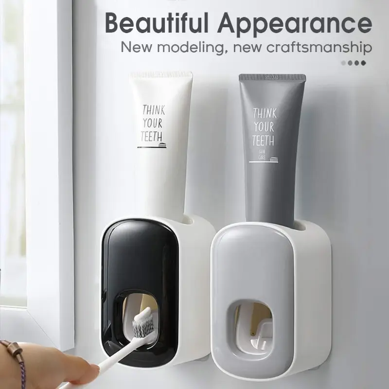1 Toothpaste Dispenser, Automatic Toothpaste Squeezer, Hand-free Wall-mounted Toothpaste Holder, with Self-adhesive Sticker, Punched Version