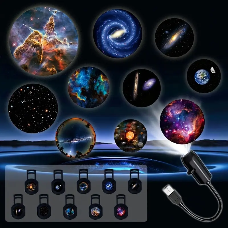 LED Galaxy Projector Lamp, Starry Projector, 360° Rotatable Decorative Light, 10 Projection Images, Bedroom Ceiling, Wall Decor, Perfect Holiday Gift