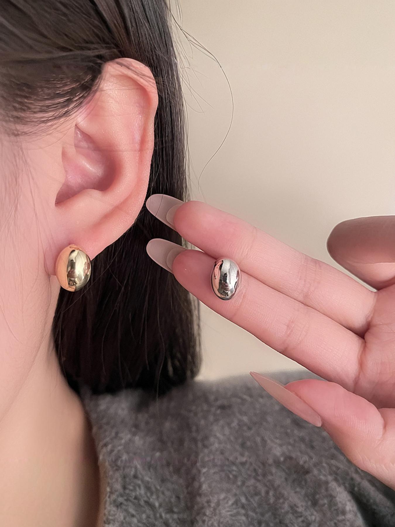 Golden/silver Color Stud Earrings, Fashionable Simple Casual Design, Metal Material, All Seasons Wear, Choking Hazard Warning