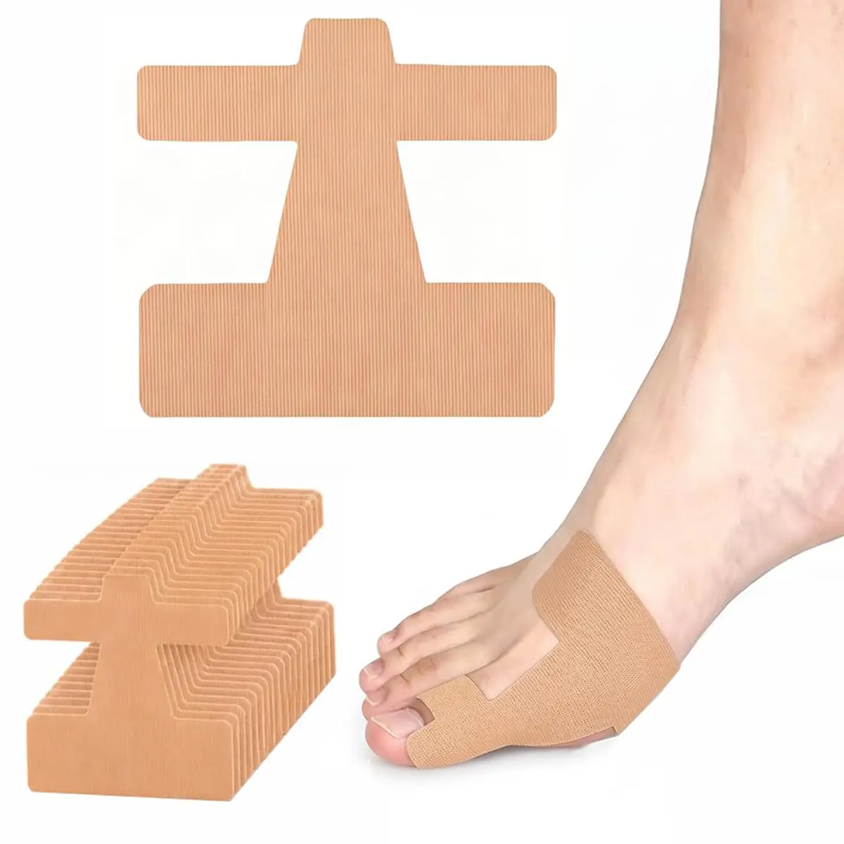 20 PCS Pre-Cut Bunion Corrector Kinesiology Tape, Hallux Valgus Big Toe Support Strips, Elastic Breathable Latex-Free Self Adhesive Toe Alignment Tape for Men & Women, Pain Relief (20, Skin)
