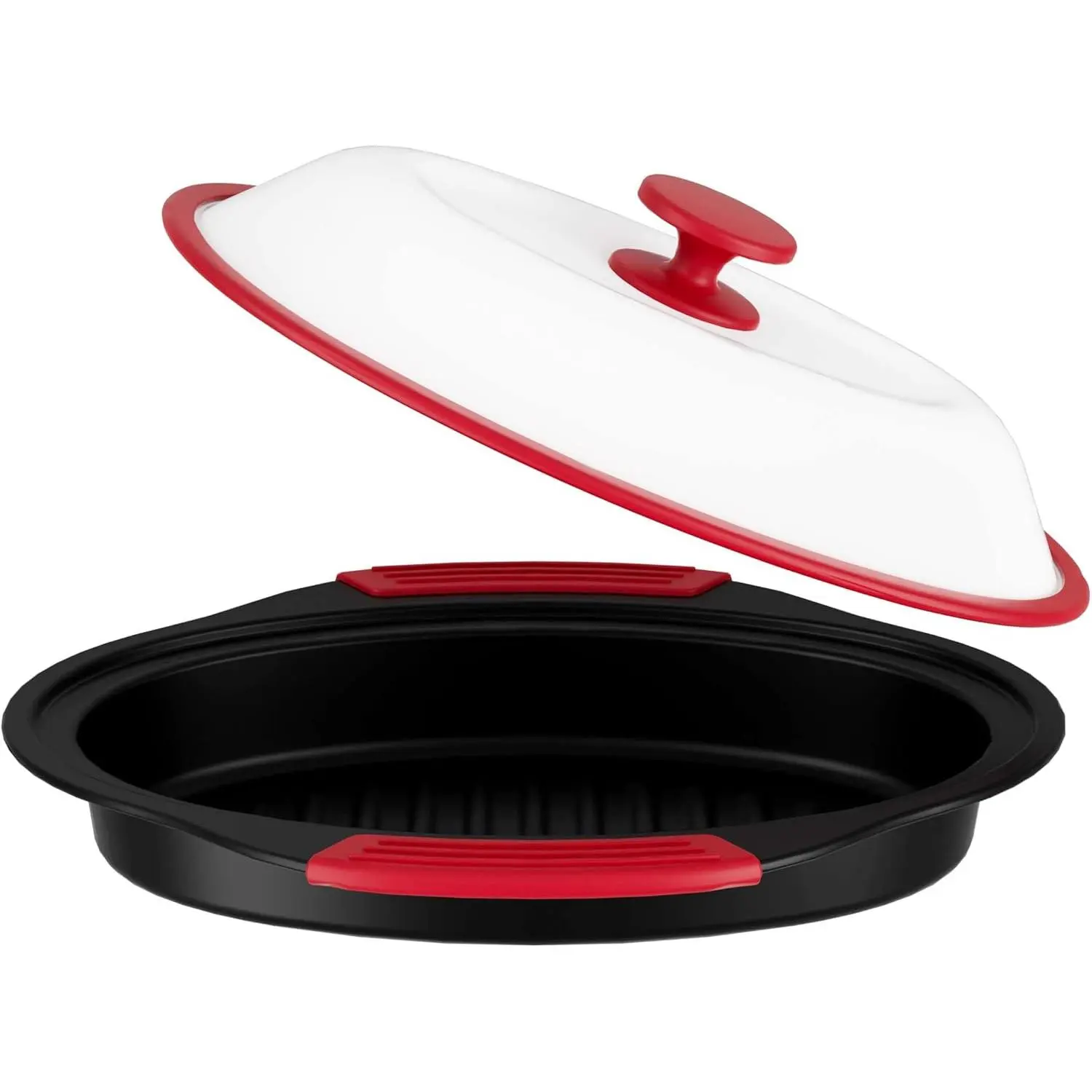Microwave Grill Pan with Cover - Bacon Cooker, Crisper & Grilled Cheese Maker, Dishwasher Safe Microwave Cookware Easy Clean, Safe for Family Dorms Office RV Essential