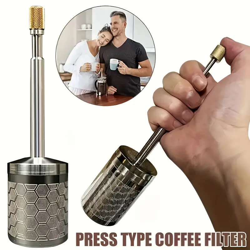 1pc Stainless Steel Manual Coffee Filter - Durable Grounds Filter, Compact Space-Saving Design, Easy Cleanup for Fresh Brews, Compatible with French Press, Pour-Over Brewing