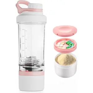 Protein shaker cup, with powder storage container - protein shake shaker cup - pre-workout energy water bottle - mixing cup - gym sports water bottle - made of BPA-free material, equipped with a steel mixing ball