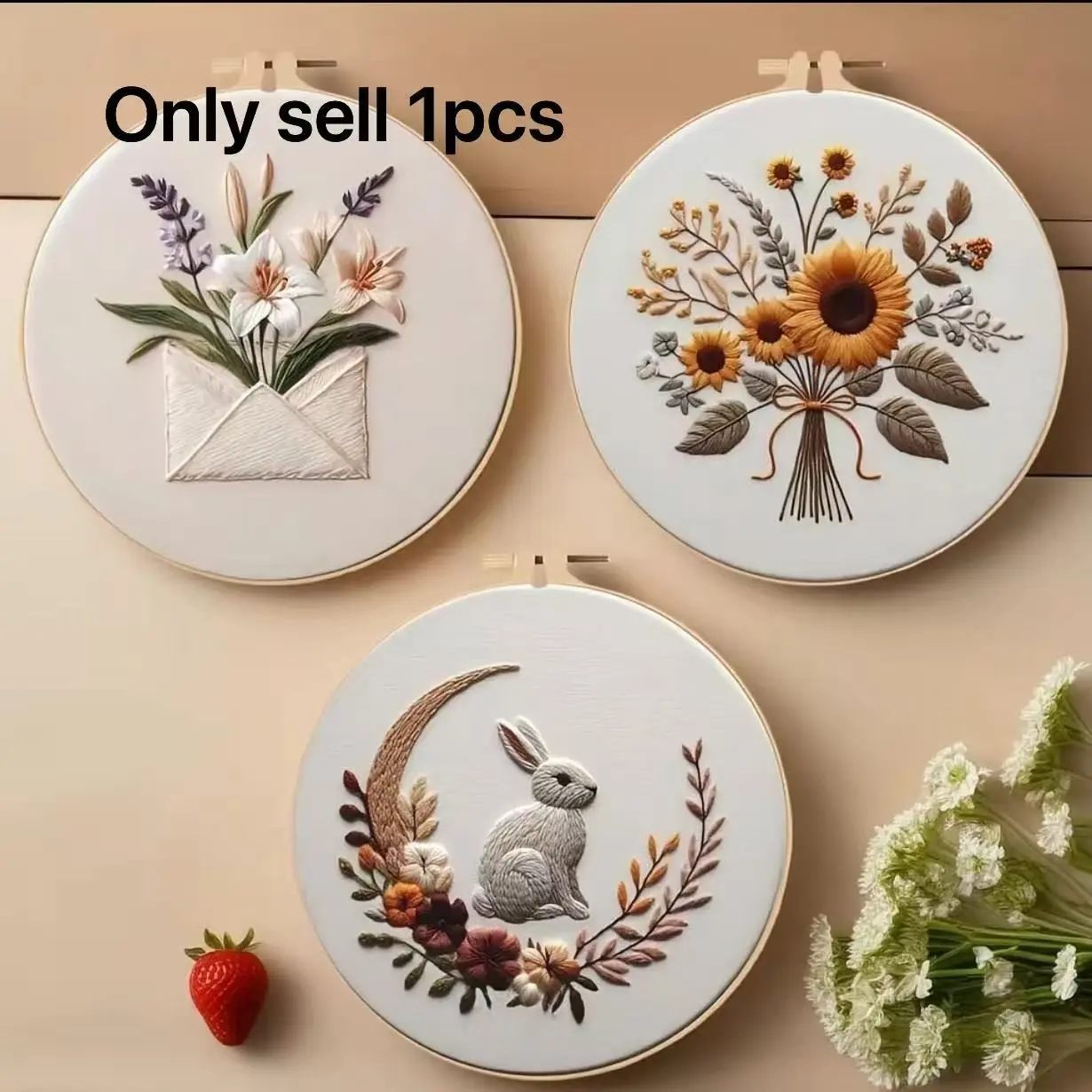 Flower & Rabbit Pattern Embroidery Kit, DIY Embroidery Kit, Cross Stitch Kit for Beginners, DIY Embroidery Supplies, Beginner Friendly