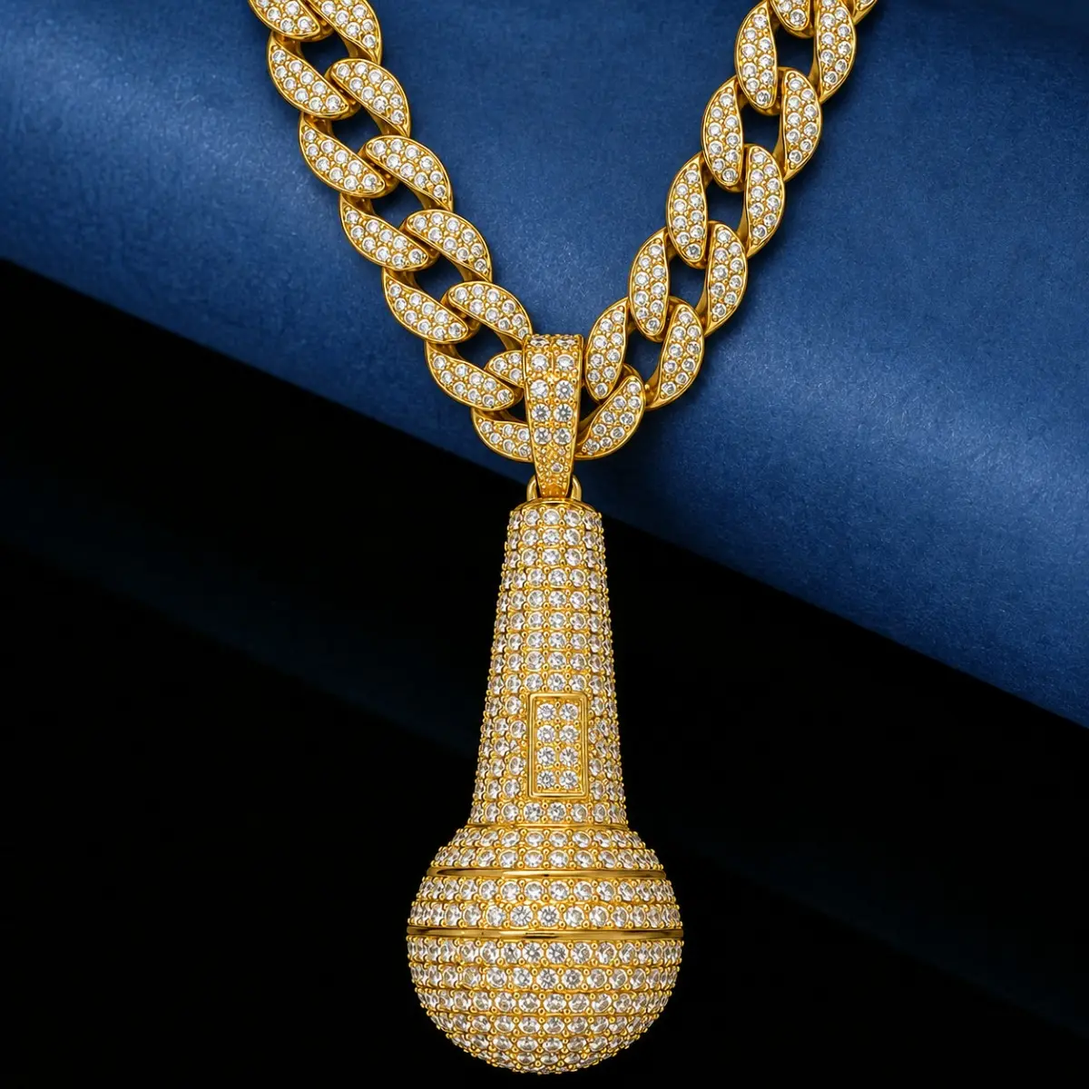 Hip Hop Full Diamond Microphone Pendant Alloy Microphone Necklace Men's Hipster Rap Accessories