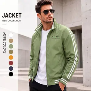 Men’s MILANO ITALIA Graphic Print Lightweight Bomber Jacket – Luxury Streetwear Flight Jacket with Minimal City Logo, Stripe Sleeve Detail, Full Zip Closure & Clean Athletic Urban Fit