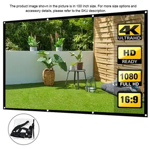 Thick Wall-Mounted Projector Screen, No Drilling, HD Projection Cloth, 60-150 Inches, Portable, Home Theater, Outdoor Camping, 16:9 Aspect Ratio