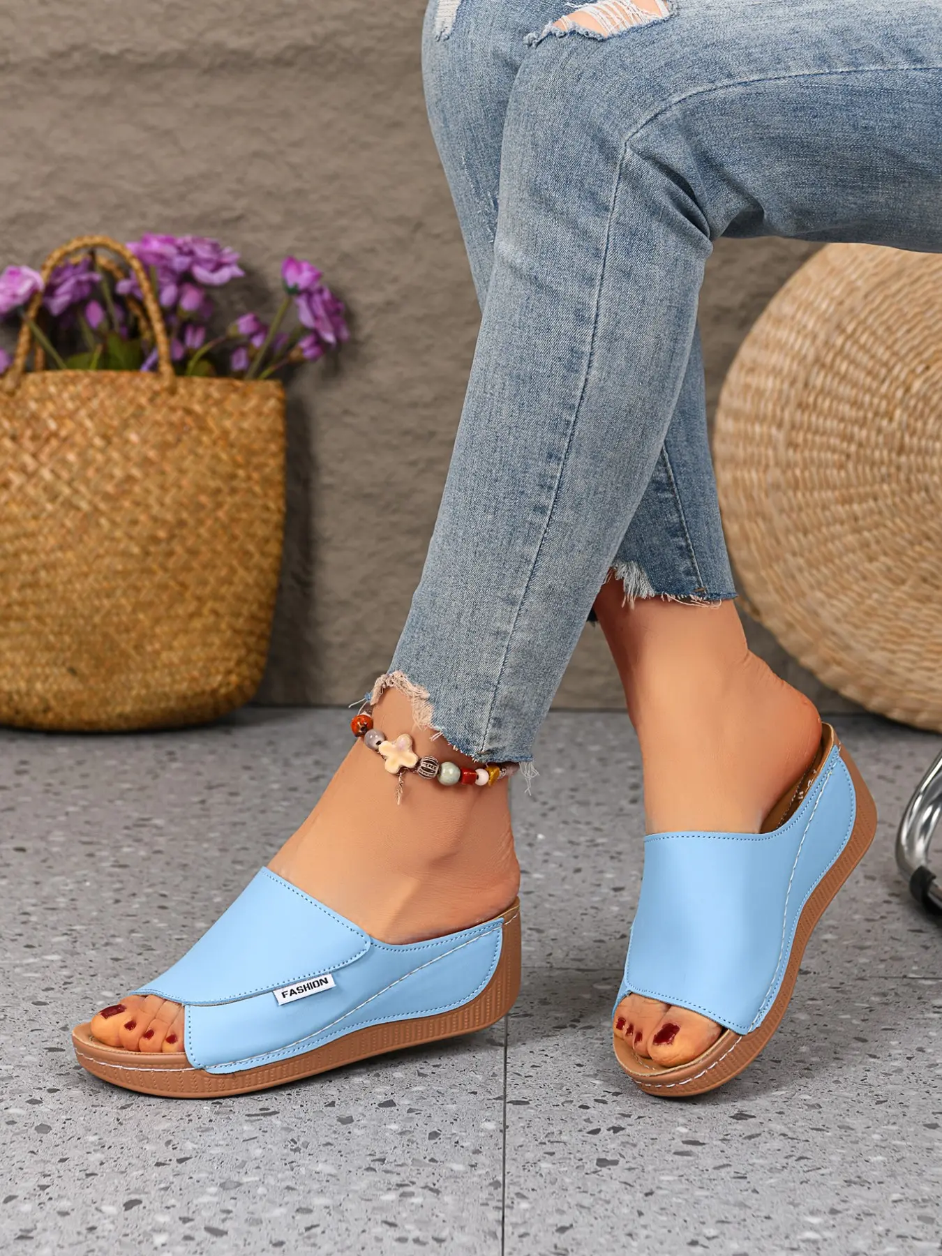 Women's Summer Wedge Slide Fish Mouth Sandals, Chic Summer Footwear, Open-Toe Shoes with Casual Platform Soles for Beach Trips and Vacation