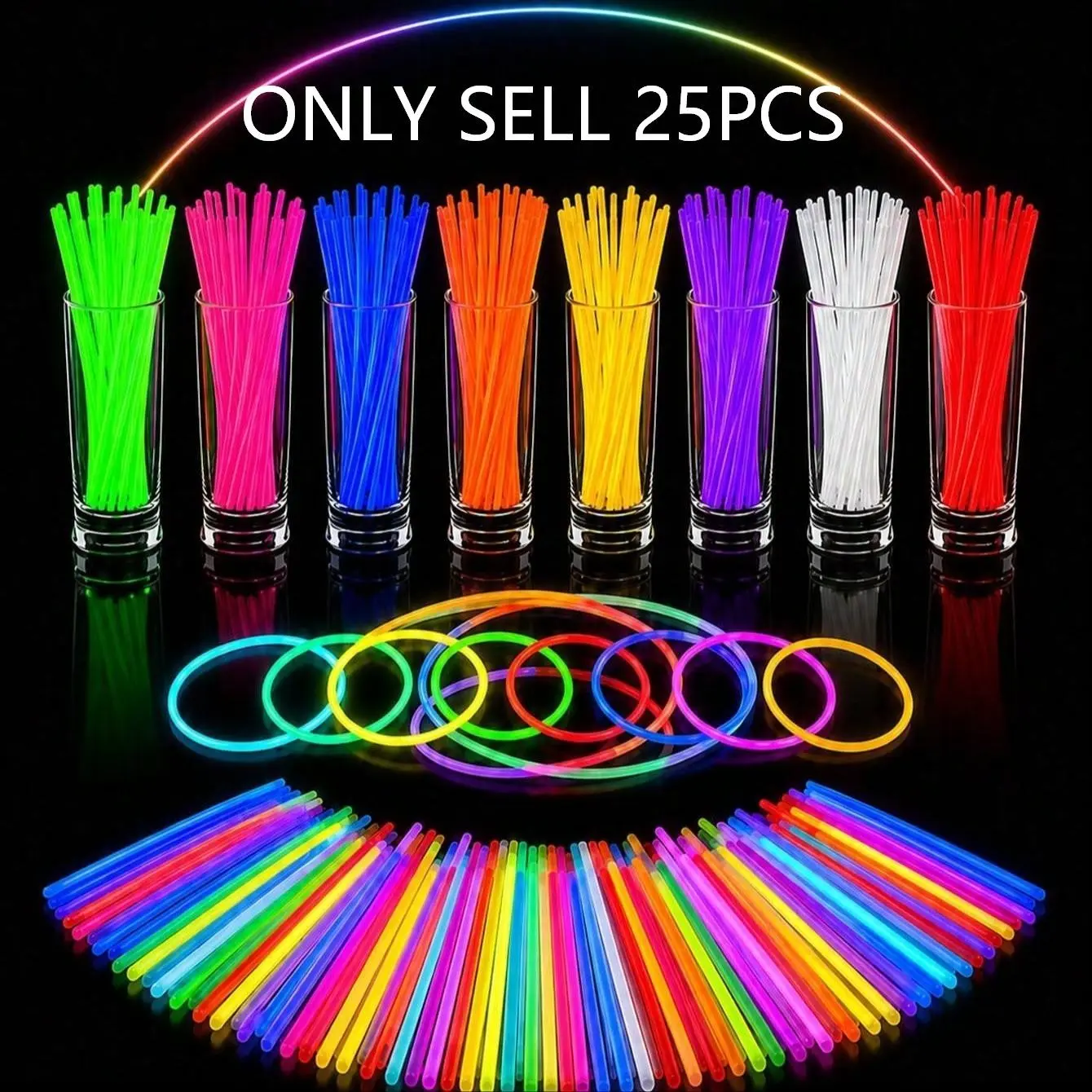 25 Pcs Six Color Glow Sticks, Long Lasting 10-12 Hours, Perfect for Parties, Events, Bars, Birthdays, Halloween Celebrations