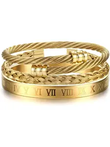 3Pcs Stainless Steel Bracelets for Men Roman Numeral Bangle Bracelet Adjustable Cuff Bracelet Twisted Cable Bracelet Mens Luxury Bracelets Jewelry Gifts Gold/Black
