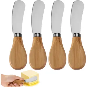 Cheese Spreader Knives,4 PCS Stainless Steel Butter Knife Spreader with Wooden Handle,Small Cheese Knives for Charcuterie Board