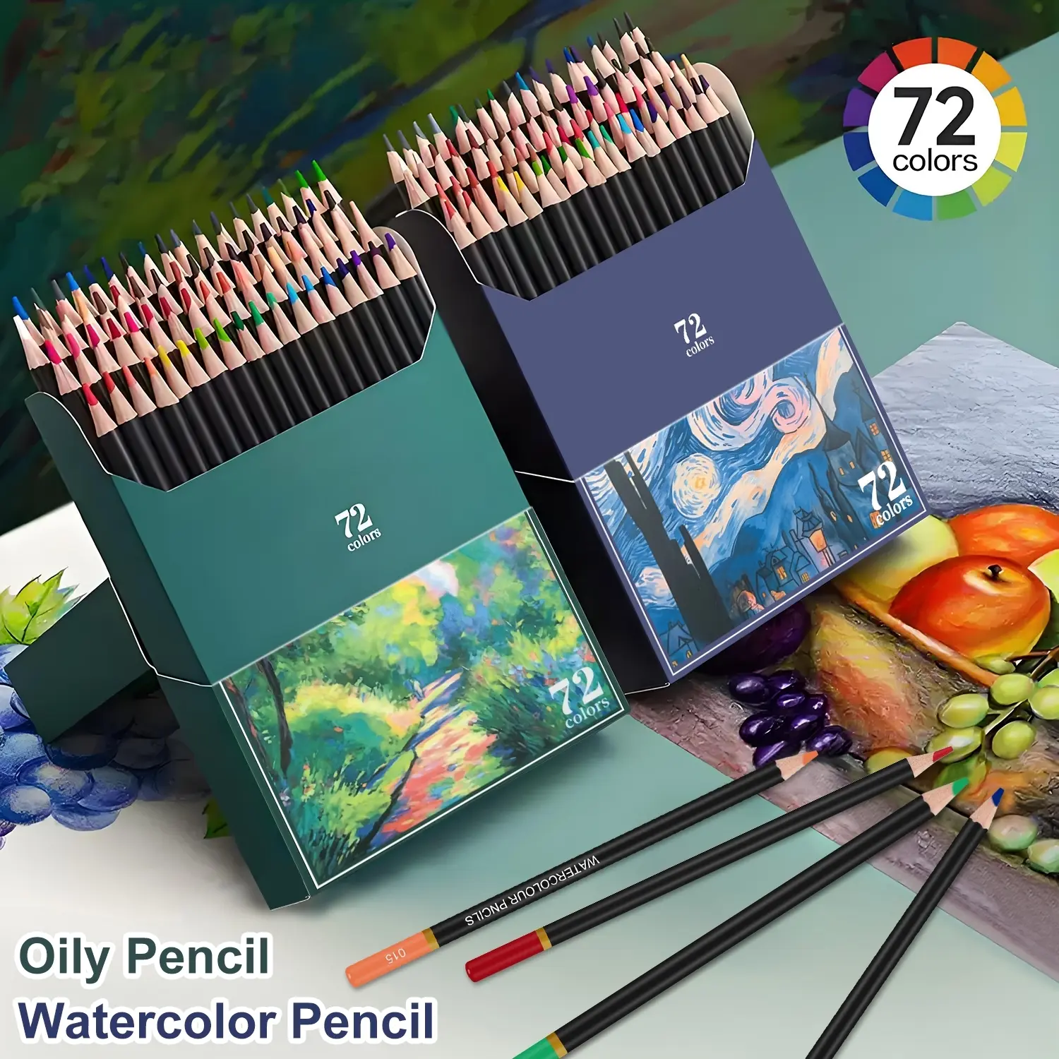 Professional Art Painting Set of 72 Watercolor & Oil-Based Colored Pencils, Perfect for Adult Coloring Books, Stunning Blending Results