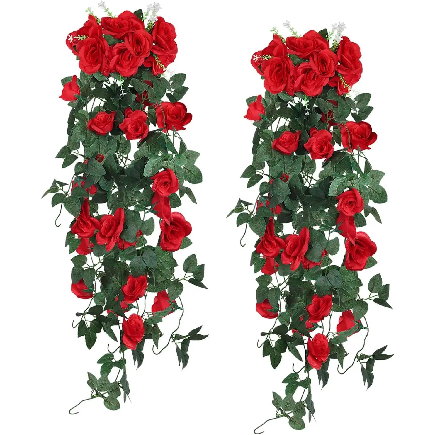2PCS 37-in Artificial Red Rose Silk Ivy Vines Hanging Garland, Decorative Floral Arches Greenery for Indoor Room Decor, Outdoor Home Garden Front Door Leisure & Outdoor Recreation Decor, Outdoor Indoor