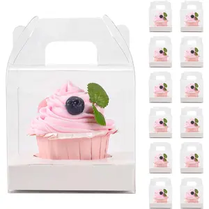 30 PCS Individual Cupcake Containers Single Cupcake Boxes with Handle and Inserts Clear Plastic Favor Boxes