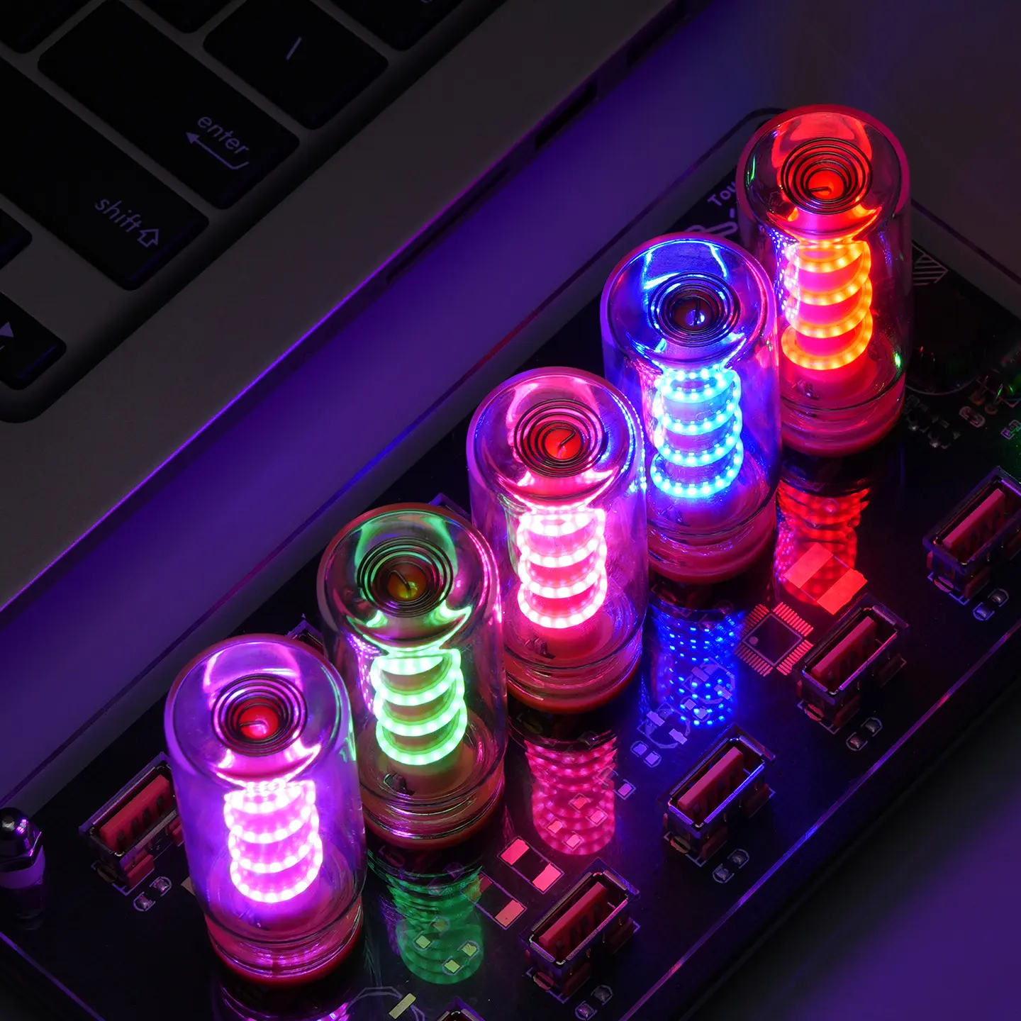 Transparent spring touch dimming USB night light, bedside sleeping light, carry LED ambient light with you