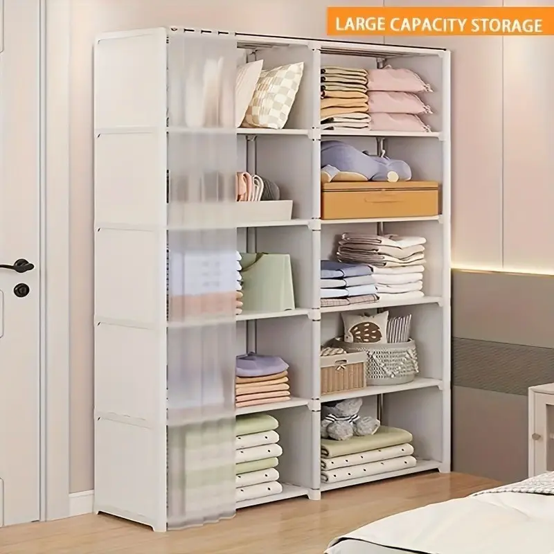 Home Dust-Proof Simple Fabric Wardrobe, Classic and Design, Integrated Dust Curtain, Moisture and Dust Protection, Space-Saving Storage Cabinet, Clothes Storage