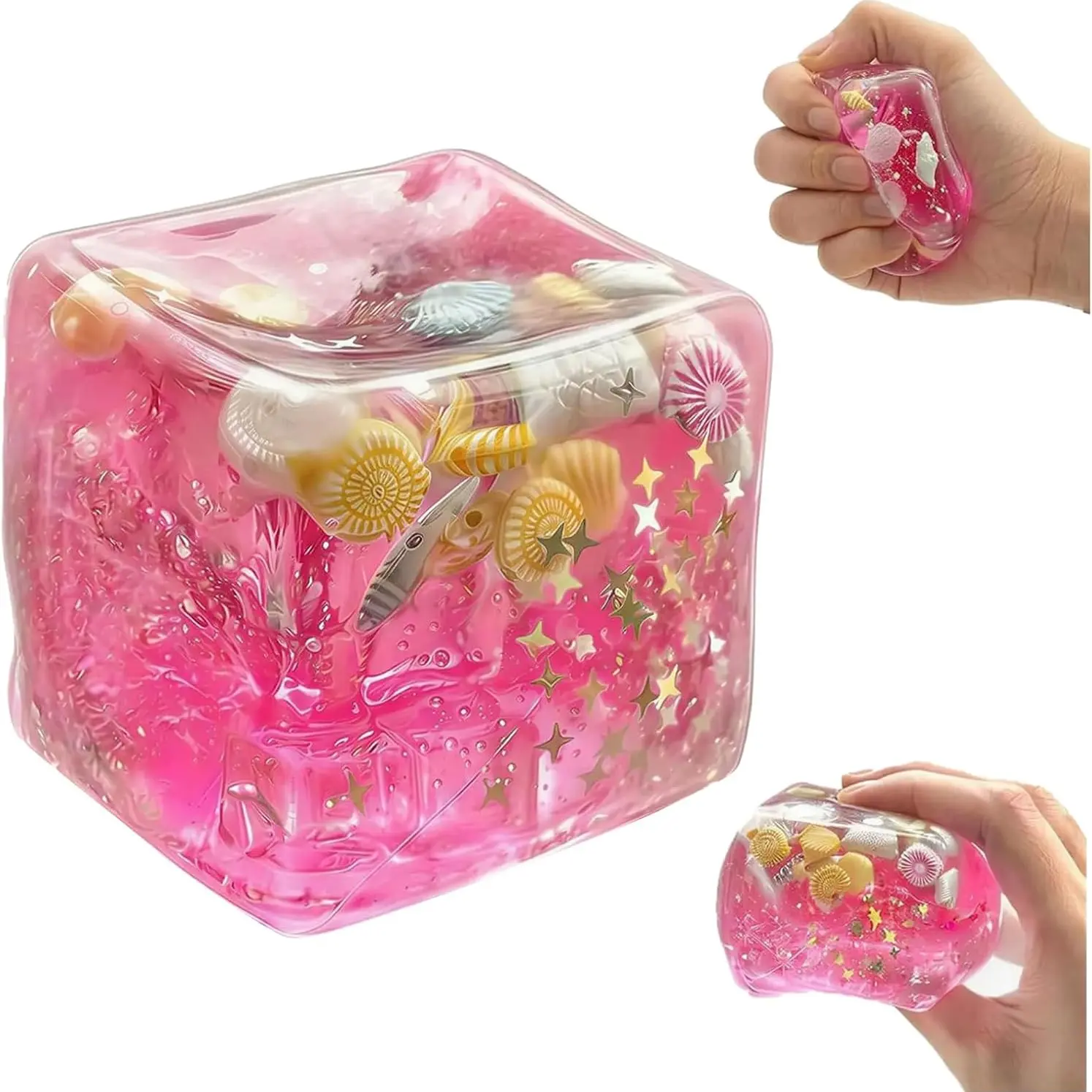 1/4pc Novel Stress Balls Fidget Toys, 2026 New Squeeze Ice Cube Marine Style Shells, Soft Slow Rise Stress Relief Toys for Adults Teenage Classroom Prizes