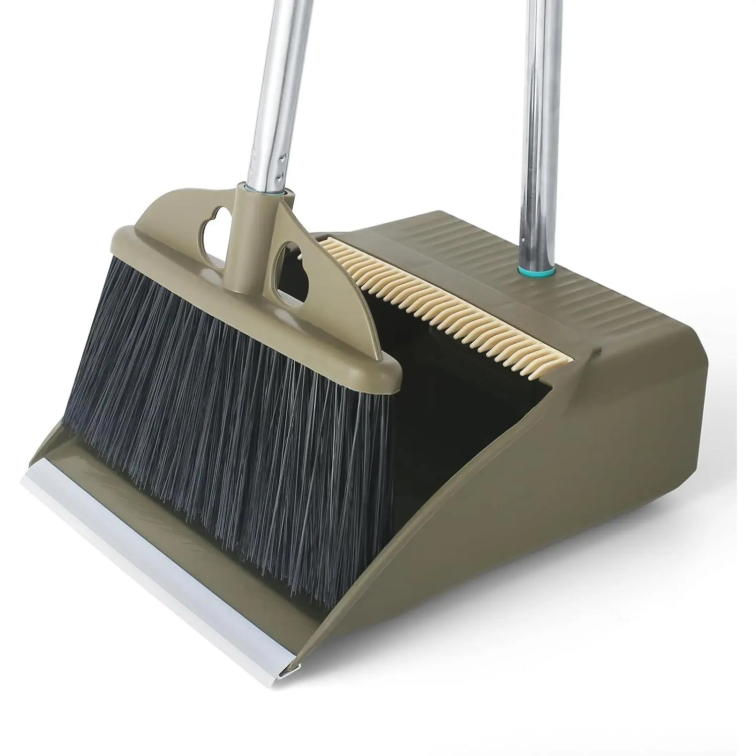 48-Inch Stiff Bristle Broom and Heavy Duty Dustpan Set, for Indoor Outdoor Sweeping, Kitchen, Garage, Lobby