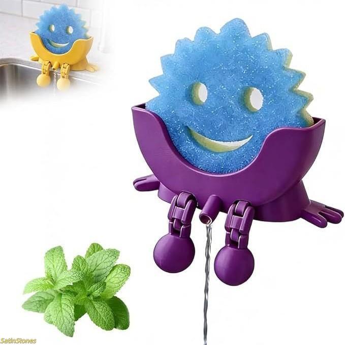 1-Pack Fun Kitchen Sink Sponge Holder — Hanging Design with Drainage Holes, Compatible with Scrub Daddy Sponges, Cute 3D-Printed Organizer