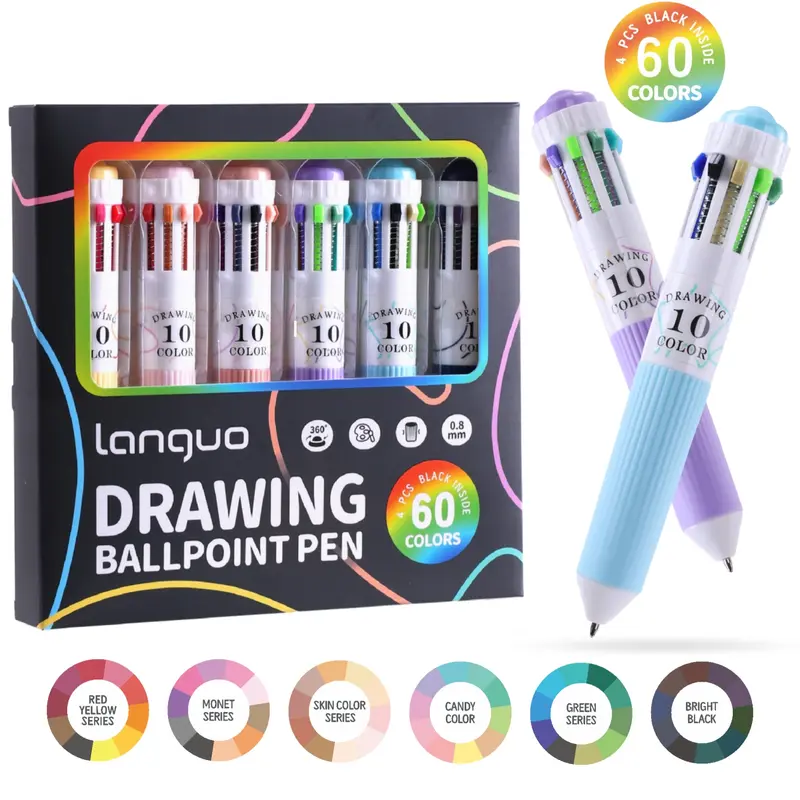 Multicolor Ballpoint Pen Set 0.8mm, 10-In-1 Colored Pens, Fine Point Retractable Ballpoint Pens for Office & School Supplies Pen Pack