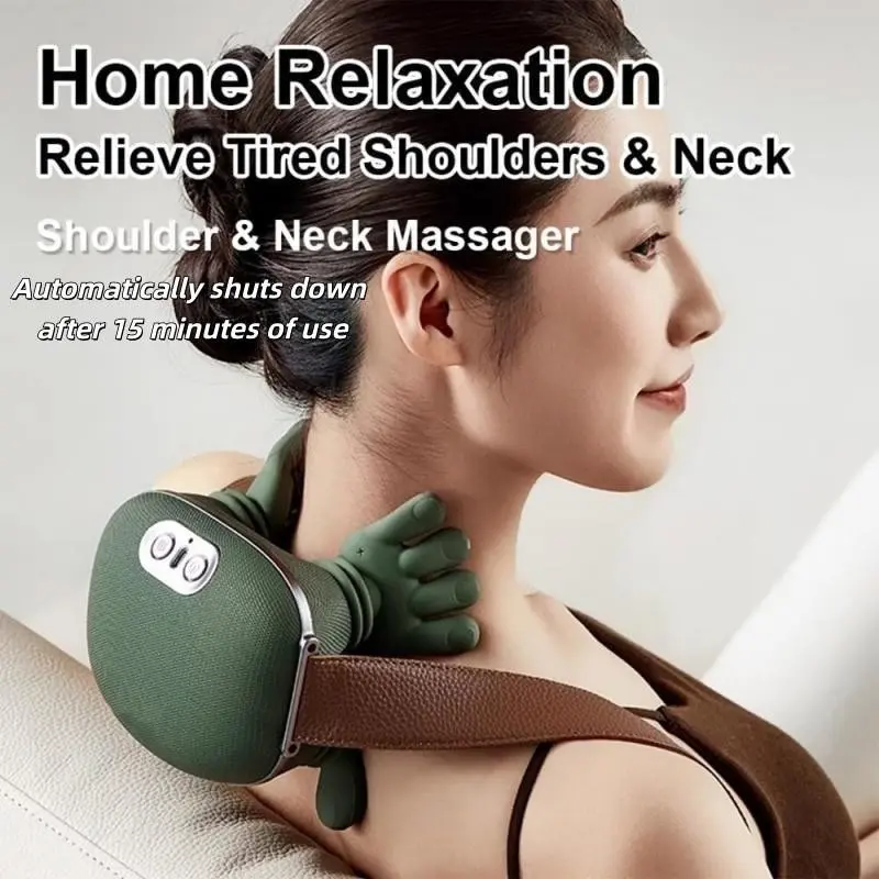 Shoulder and Neck Massager, Neck Shoulder Relaxer, Bionic Heated Massager, Neck Massager with Fingers, 4D Kneading Massage, Simulates a Real Palm Massage for Comfort, Relax Muscle Tension (Green)