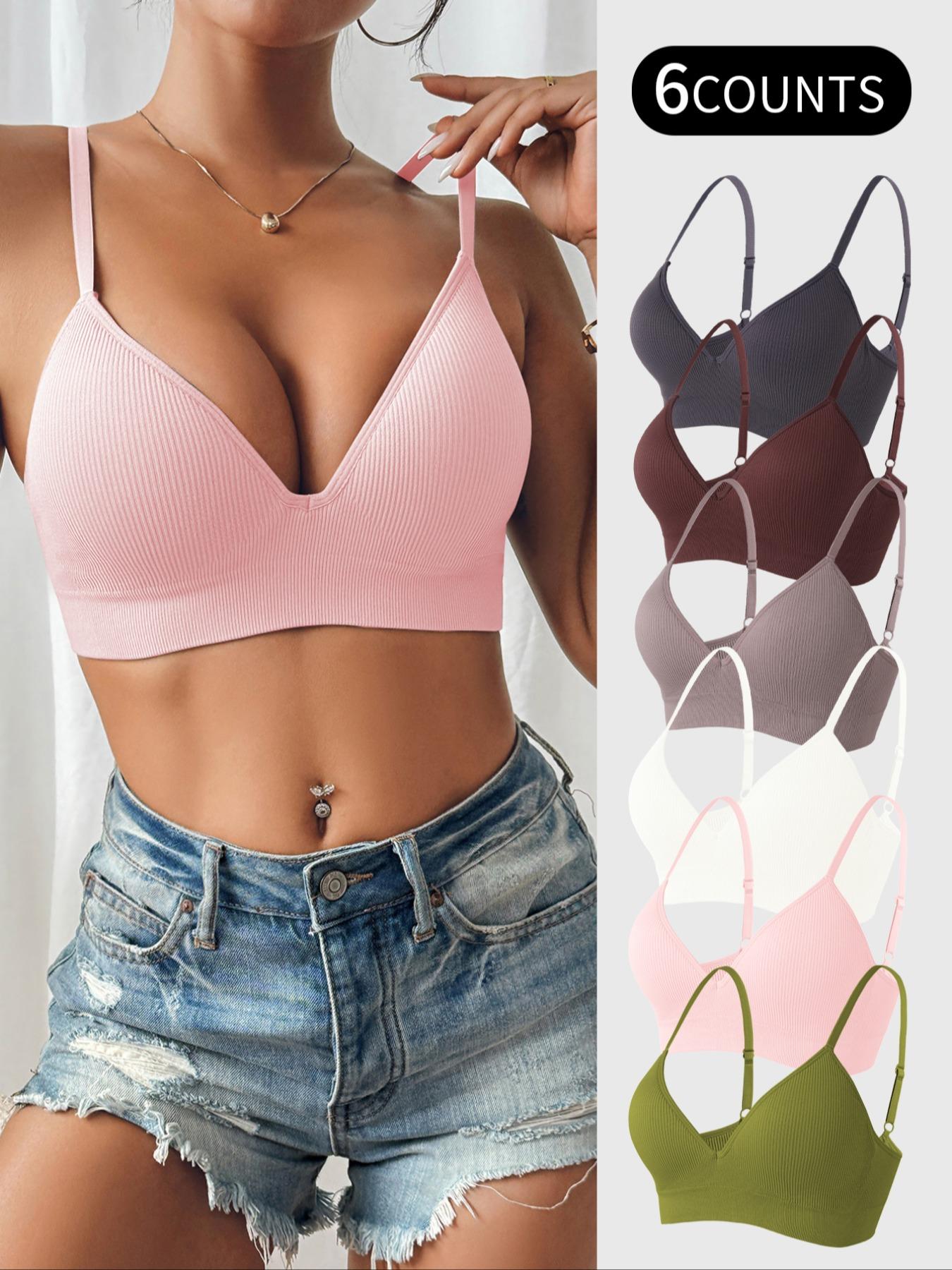 Women's Solid Wireless Bralette, Adjustable Strap Push Up Bra, Soft Comfortable Breathable Lingerie for Daily Wear, Breathable Comfy Bra