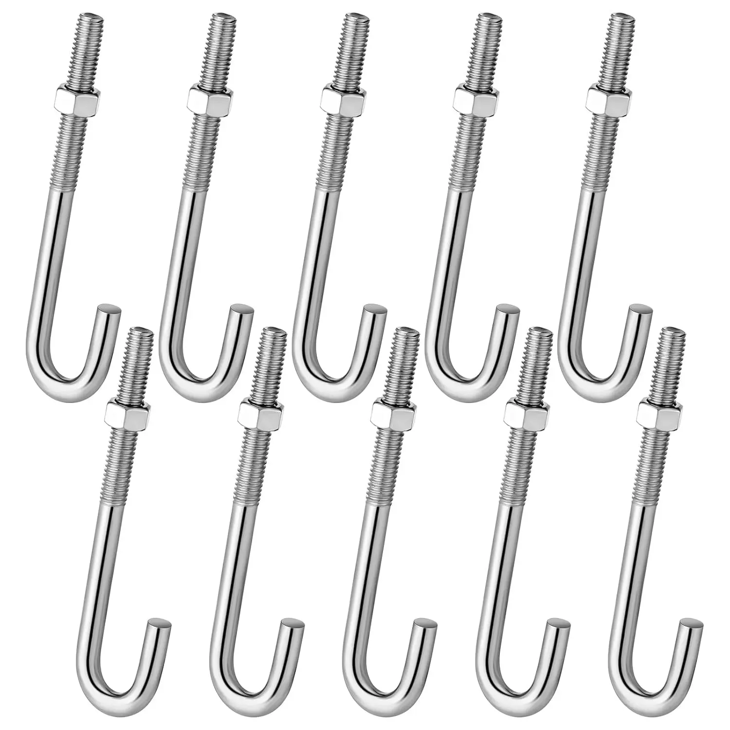 10 count J Bolt with Nut 3/8"-16 x 5 Stainless Steel Concrete Anchors  Cement  Fastener Washer Bracket Hardware for Concrete Pad Pouring  Outdoor Lamp  Flower Pots Projects