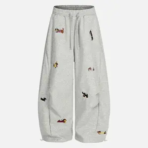 YYK Unisex Embroidery Puppy Baggy Barrel Sweatpants Y2K Streetwear Loose Fit Vintage Joggers