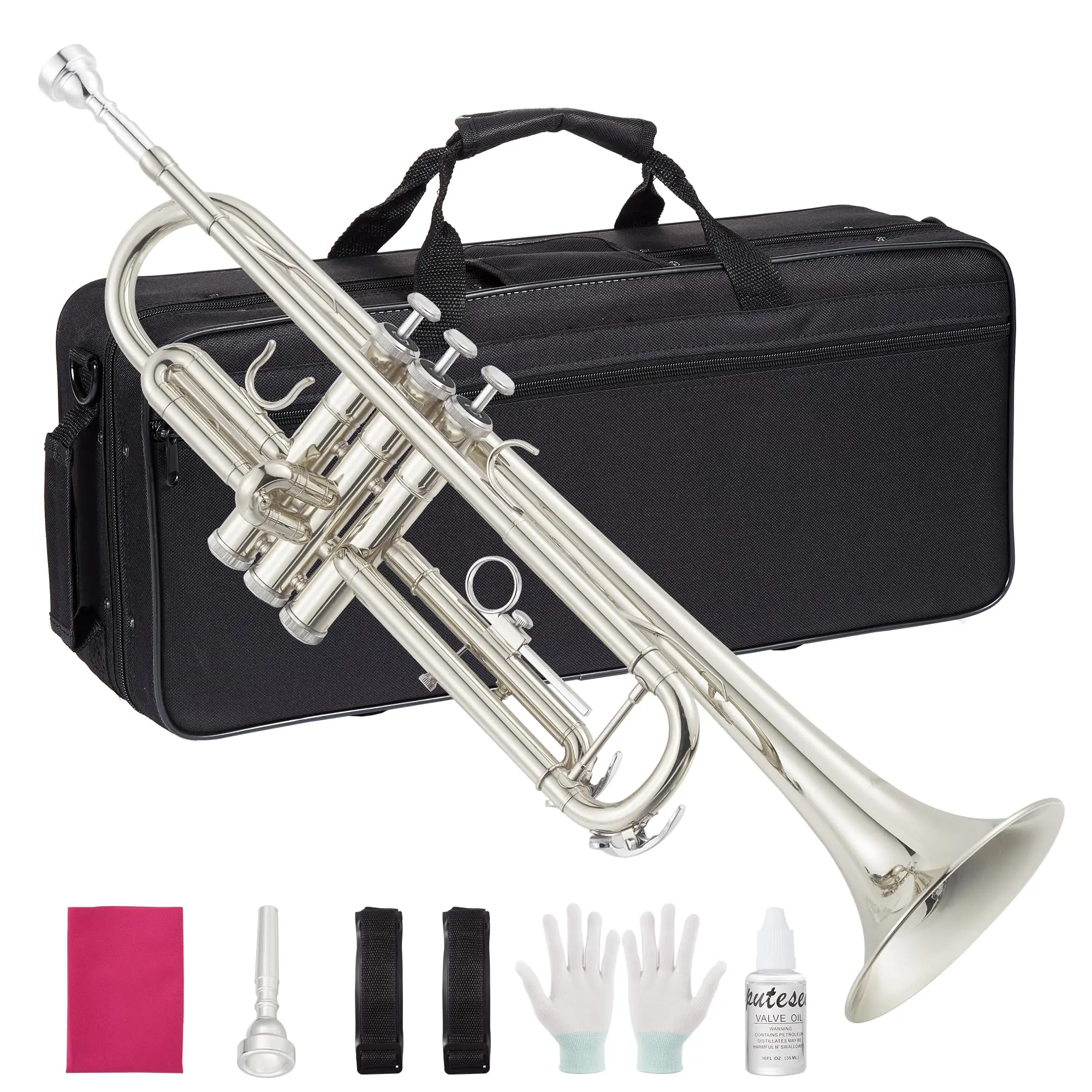 【Garvee】Bb Trumpet Set with Hard Case, Mouthpiece, Gloves and Cleaning Kit – Standard Trumpet for Beginners or Students