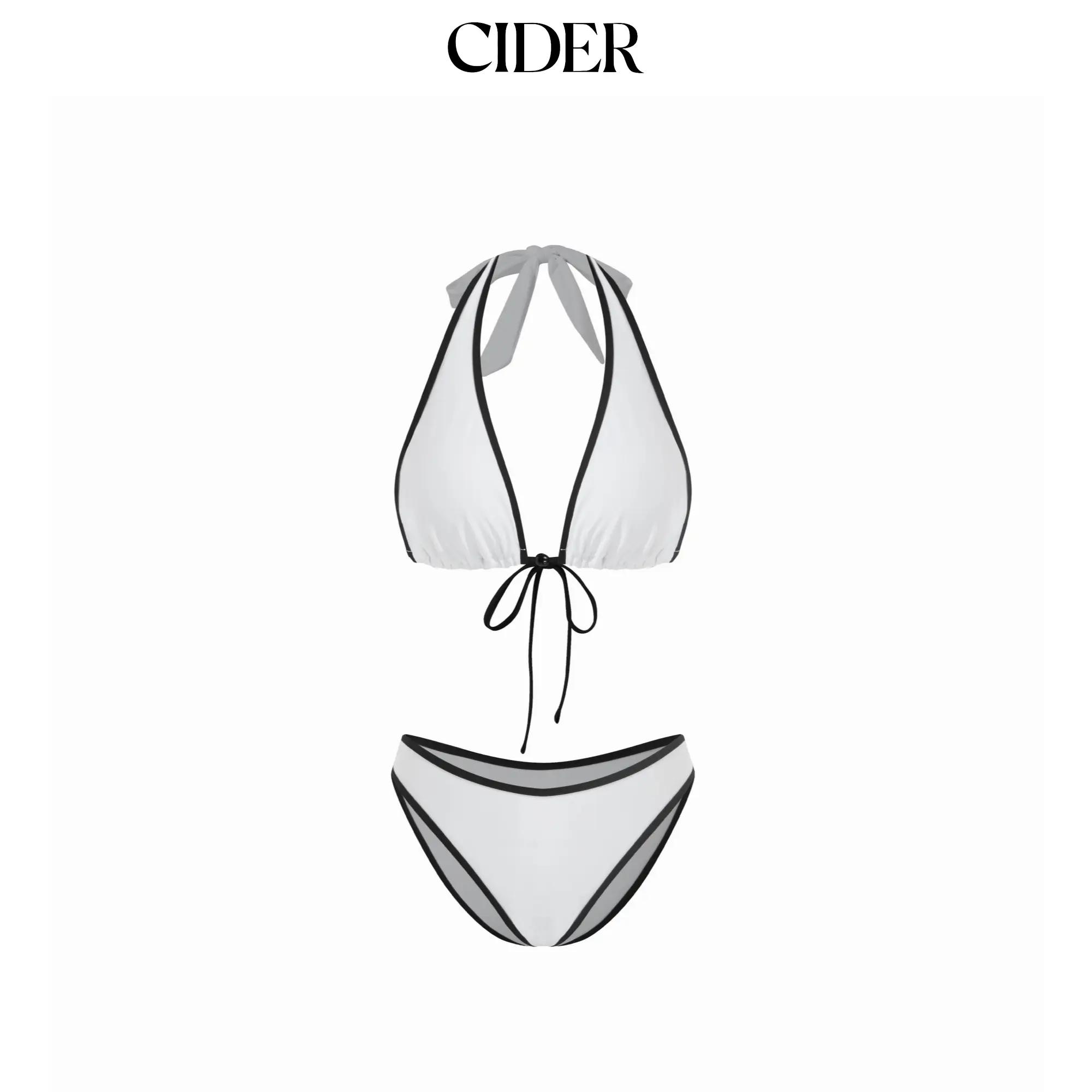 Cider Halter Neck Contrast Binding Cheeky Bikini Set With Beaded Detail