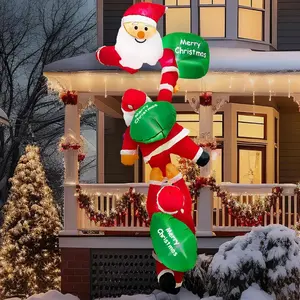 8 FT Hanging Christmas Inflatables Outdoor Decorations, 3 Inflatable Santa Claus Climbing Wall with Built in LED Lights, Funny Christmas Blow Up Yard Decoration for Xmas Tree Roof Lawn Balcony
