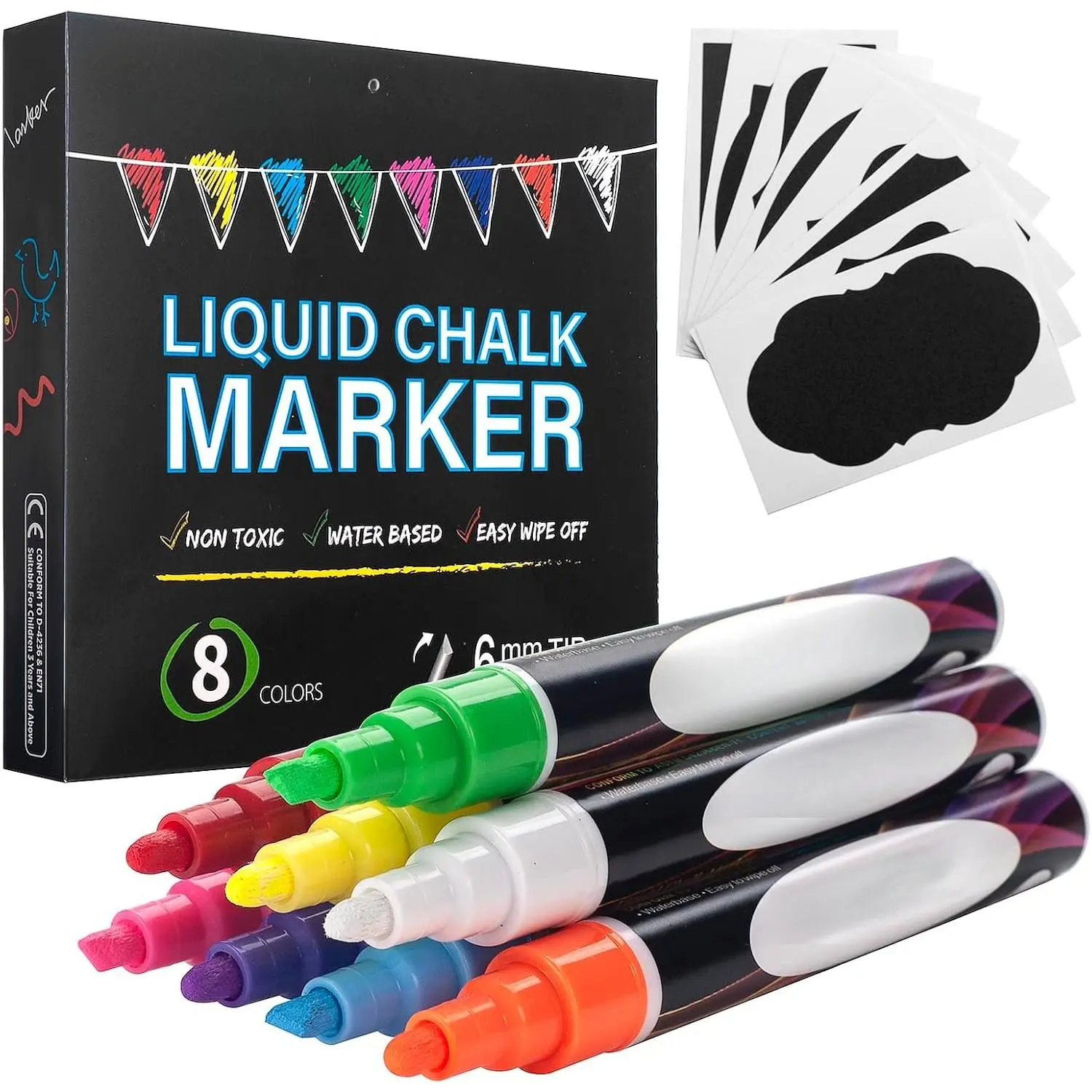Liquid Chalk Markers, 8 Colors Chalk Pens for Blackboard, Chalkboard Signs, Glass Window, Graduation Celebration - Washable Wet & Dry Erasable Window Neon Chalk Maker for
