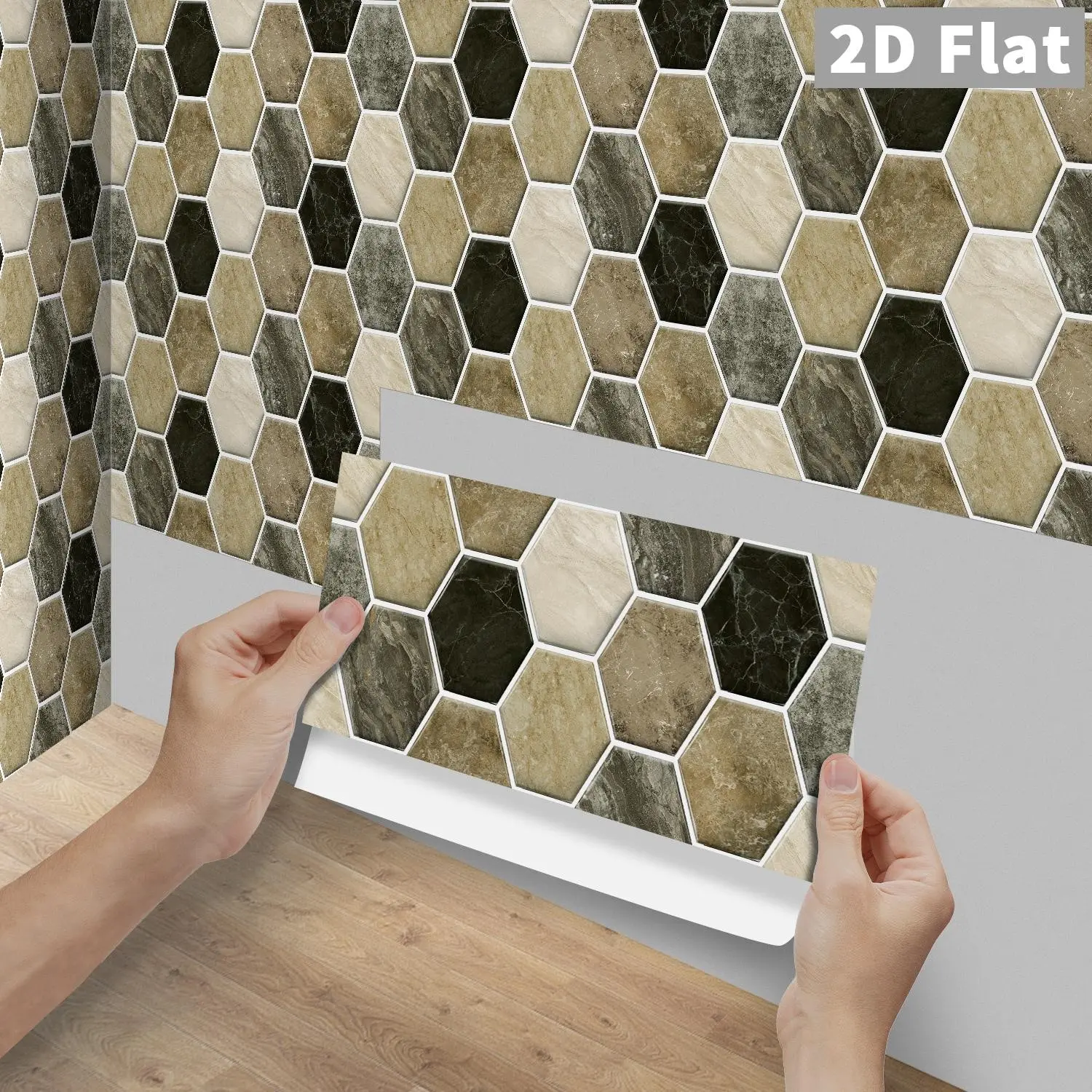 6/12/24/48Pcs FG Retro Tile Stickers, Multi-Color Marble Hexagon Mosaic PVC Crystal Film Peel & Stick Backsplash, DIY Self-Adhesive Waterproof Oilproof Decor for Kitchen, Bathroom, Tile & Wood Floor