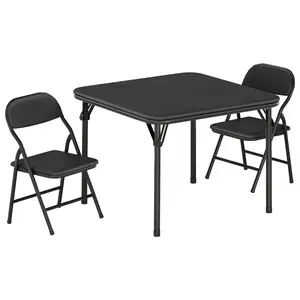 3/5-Piece Collapsible Kids Table and Chair Set – Waterproof PU Leather Top, Lightweight Metal Frame, Collapsible, Easy Storage – Toddler Activity Furniture for Dining, Learning, Playroom, Daycare