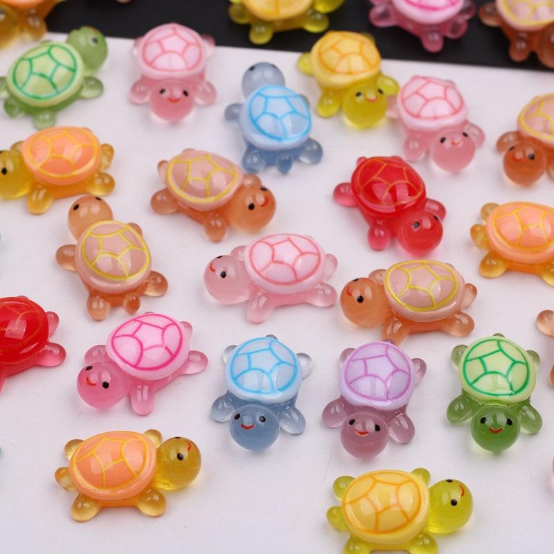 Night Glow Large Turtle+100pcs Mini Luminous Turtles Figurines Resin Craft Glowing Turtle Storage Ornament Landscape Desktop