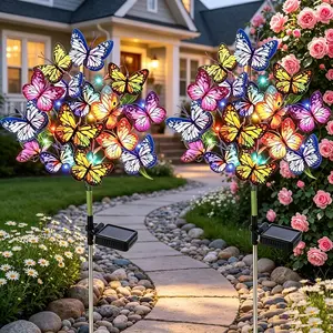 Solar Garden Lights Outdoor Waterproof Decorative,2 Pack LED Butterfly Flower Garden Decor Yard Patio Lawn, Gifts for Mother's Day Mom Women