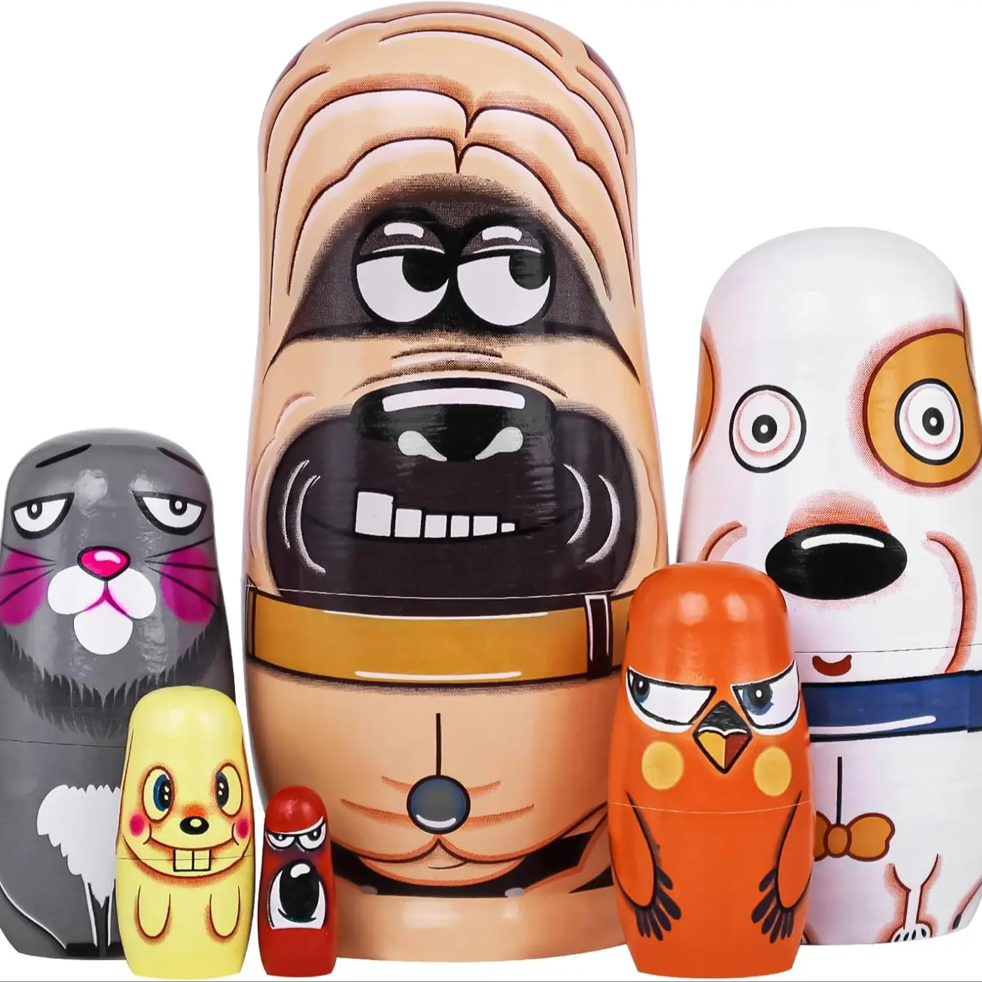Russian Nesting Dolls Set, 6 Pieces Approximately 15 Cm High Animal Easter Egg Toys, Wooden Handmade Russian Dolls for Kids Birthday Gift