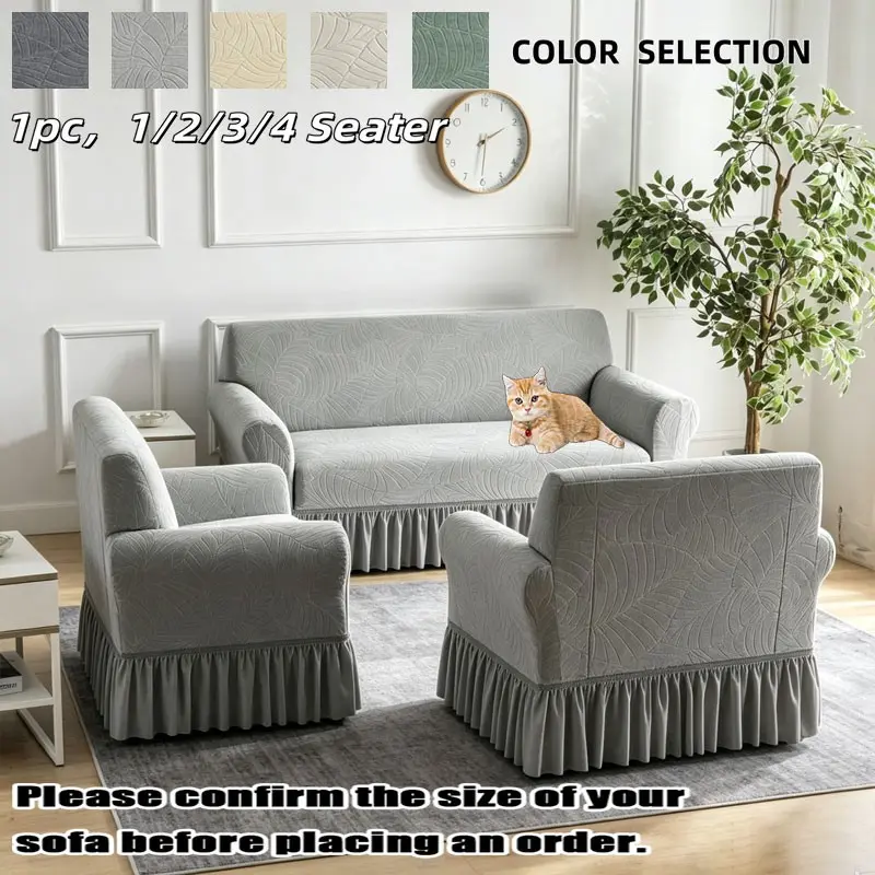 Minimalist Full-Body Sofa Cover with Skirt, Anti-Dirt Home Protector, Non-Slip Design, Fits 1/2/3/4 Seaters, Ideal for Kids & Pets, Washable Couch Covers, Slipcover For Sofa
