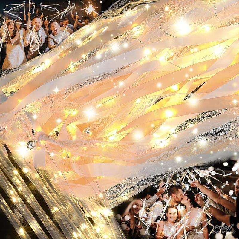 Proof Sportiva 30 Pieces Wedding Wand Ribbon Fluttering, 3 Light Up Modes, Light Up LED Silk Fairy Tale Wand, Light Up Lace Wand with Bell, Suitable for Weddings, Carnivals, Concerts, New Year's Day, Birthday Parties, Holiday Parties and more!