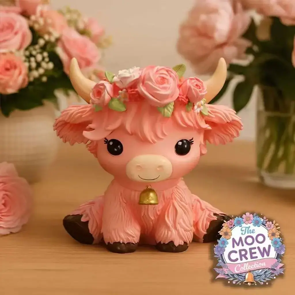 Rose High Cow Resin Craft, Cartoon Bull Decorative Ornament, Handmade Artwork, Perfect for Home Decoration, Unique Gift Idea