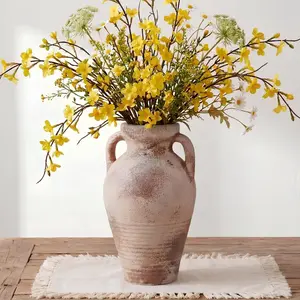 11 Inch Ceramic Flower Vase Tall Terracotta Rustic Floor Vase for Centerpieces Decorative Large Vintage Farmhouse Vases with 2 Handles for Home Decor, Table, Living Room