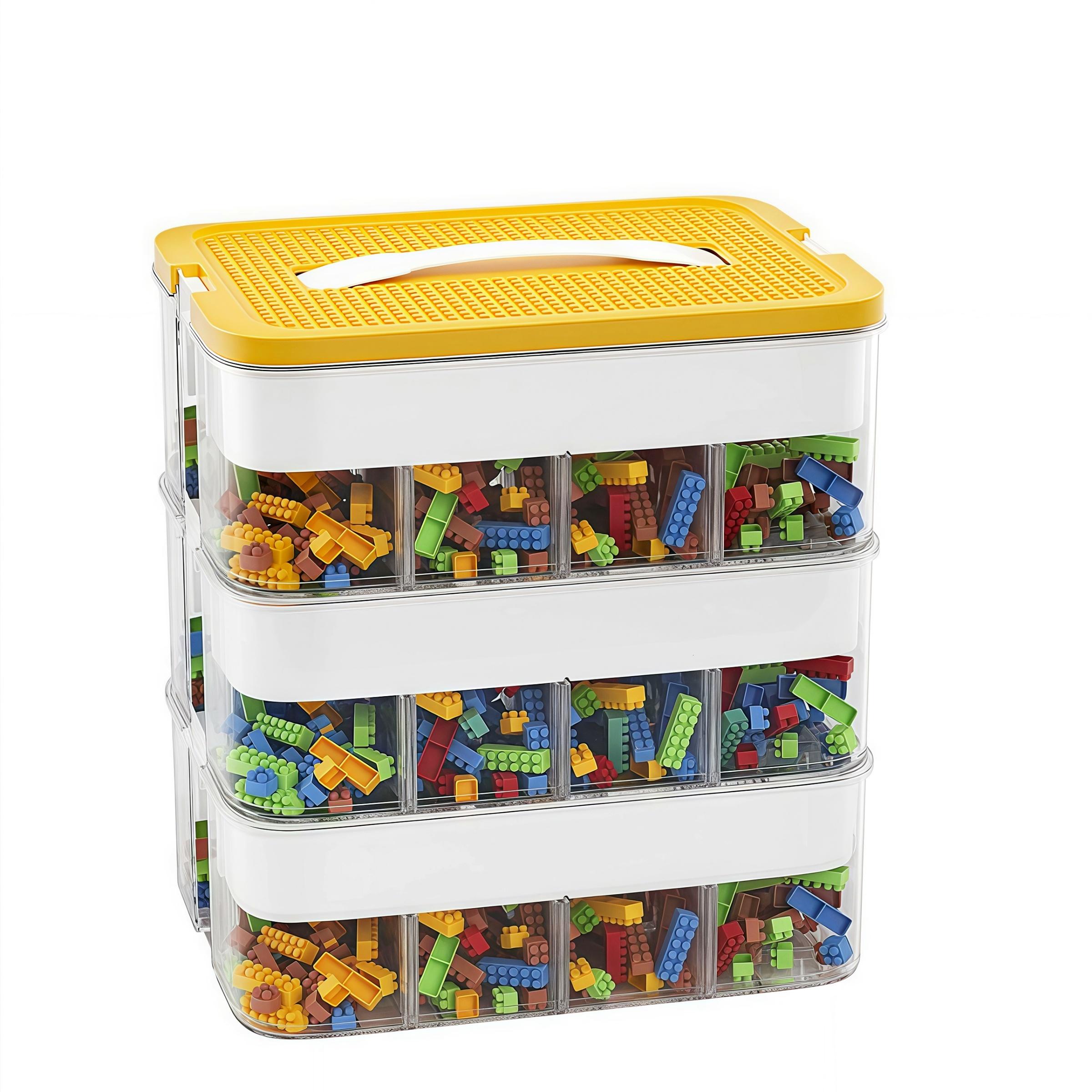 1 large particle building block storage box, super large capacity parts sorting bucket, 3-layer stackable storage box, suitable for home organization, ideal for bedrooms and game rooms, Clear storage box