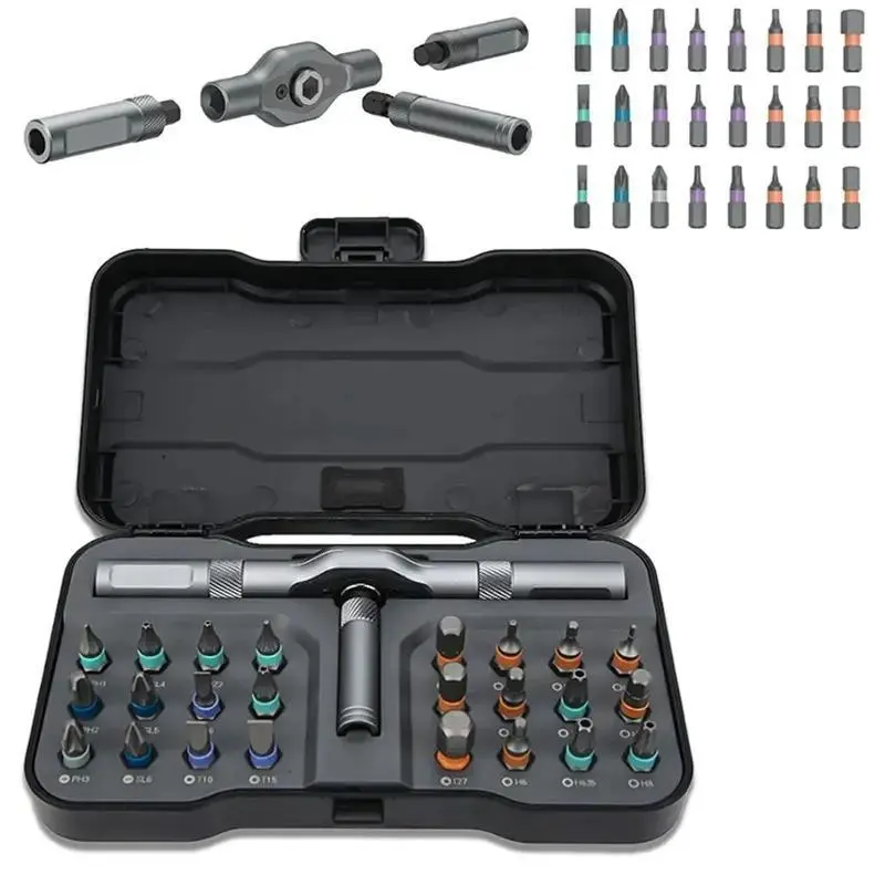 42-in-1 ratchet screwdriver set, equipped with 40 magnetic bits, rotatable ratchet handle, multi-functional screwdriver set